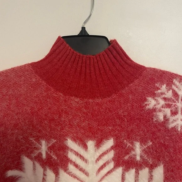 Cabincore Winter Red Snowflake Turtleneck Sweater Soft Cozy Size S/M - Picture 3 of 8
